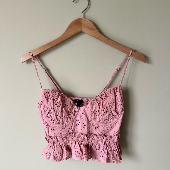 NBD Tops - NBD Pink Eyelet Bustier Crop Tank Top Size Medium